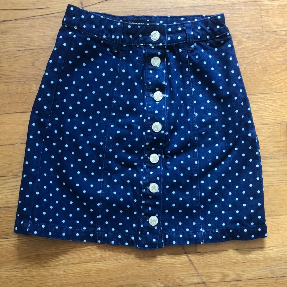 Polka Dot High Waisted Denim Skirt